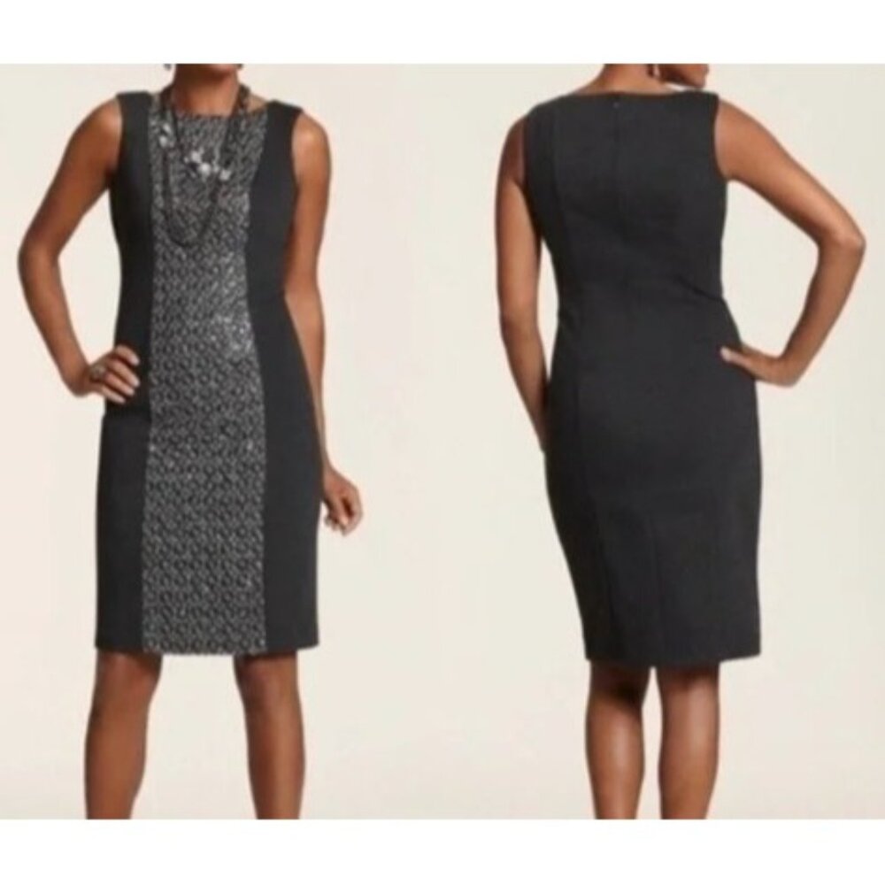 Chicos 2 Heather Grey Sequin Panel TALIA Sheath Sleeveless Dress L 12